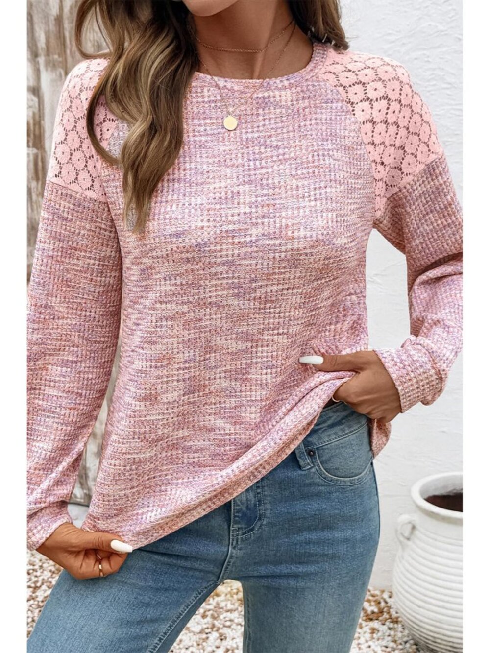Fall Women Tops Waffle Knit Shirts Multicolor Fabric Blouses - Picture 2 of 6